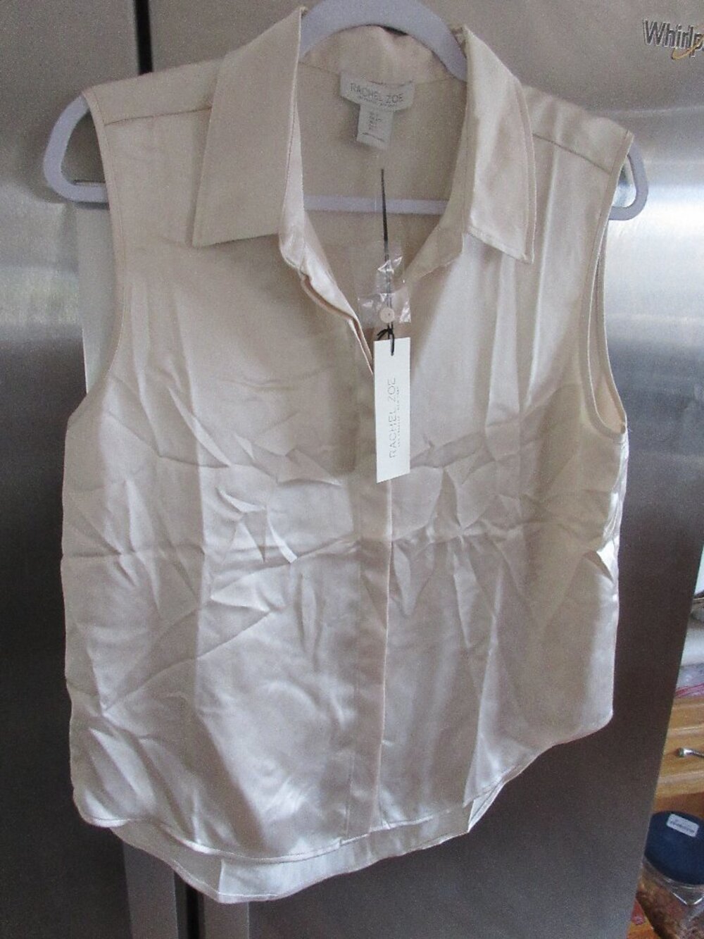 Rachel Zoe nwt satin cream sleeveless tunic  Blouse Shirt L new